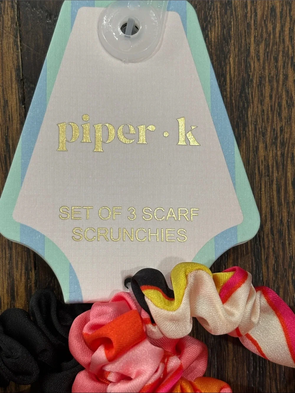 Piper K Satin Scarf Scrunchie Set - Pink & Black